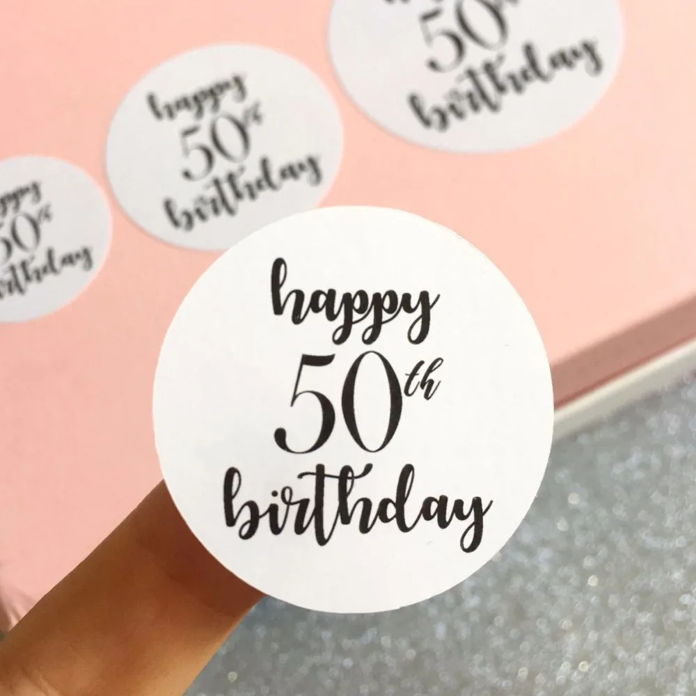 

Happy 50th Birthday Stickers DIY Decorations for Favor Bags,Envelope Seals,Party Favor Candy,Round Black & White Birthday Labels