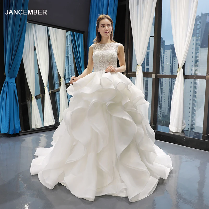 

J66720 jancember princess wedding dresses brush train o-neck sleeveless ball gown bridal gowns 2019 vestido de noiva princesa