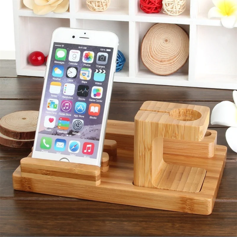 Многофункциональная зарядная док-станция для Apple Watch для iPad, держатель из бамбукового дерева, подставка для смартфона, стол для USB зарядного устройства, кронштейн