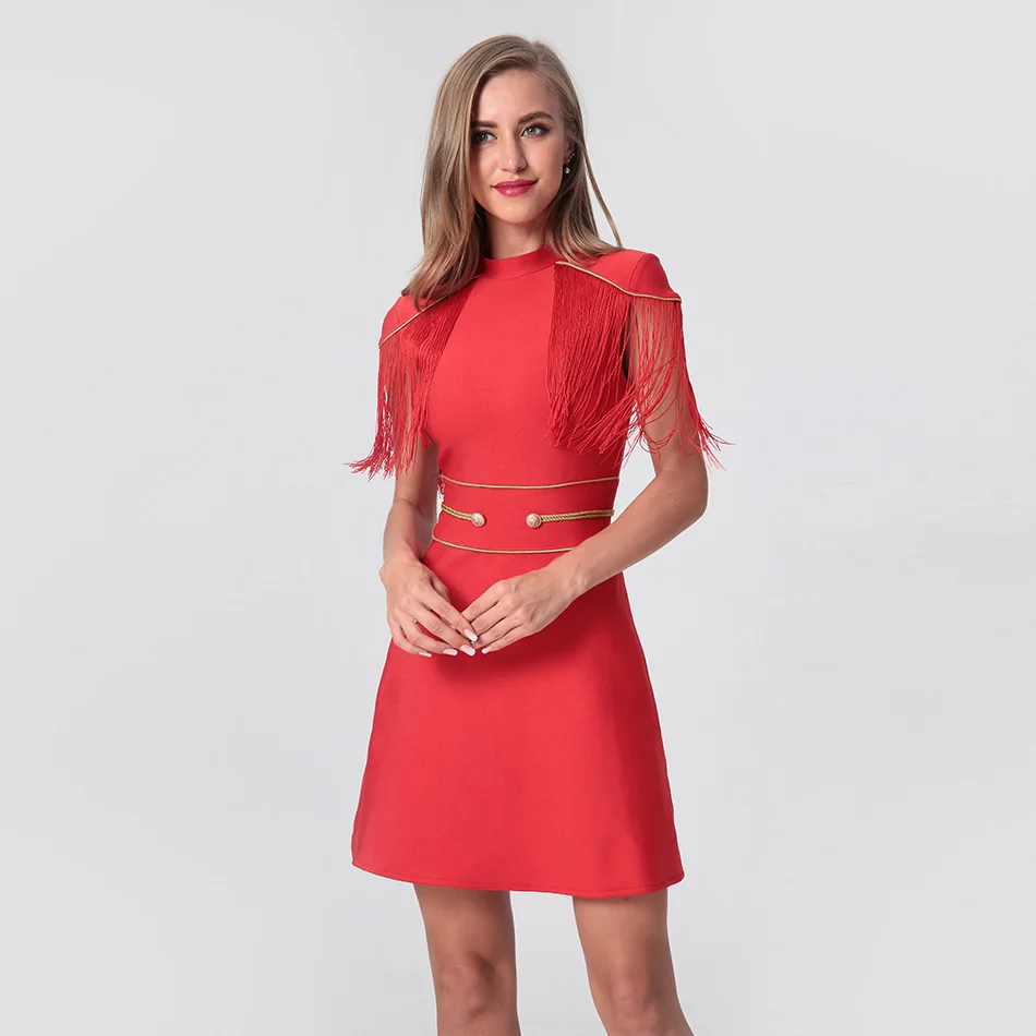 Hashupha-Elegant-Shoulder-Tassel-Turtleneck-Mini-Dress-Waist-Button-Embellished-Slim-A-Line-Women-Dress-Catwalk (1)