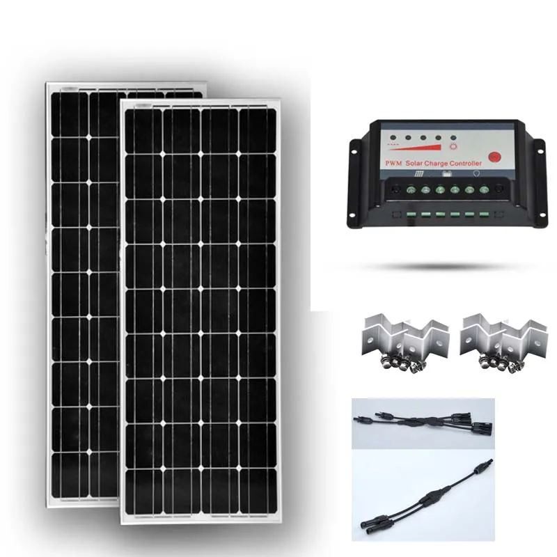 

Solar Kit Panneau Solaire 100w 12v 2 Pcs Solar Module 24v 200w Solar Charger Controller Chargeur Solaire Telephone Camping Car