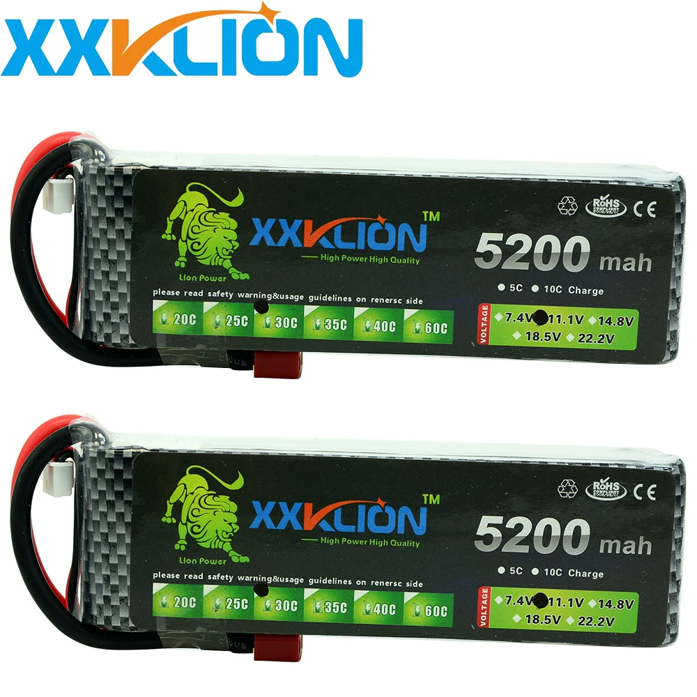 

2pcs XXKLION 3S Lipo Battery 11.1V 5200MAH 25C 30C 35C 40C RC Remote Control Helicopter Aerial Remote control car Model Battery