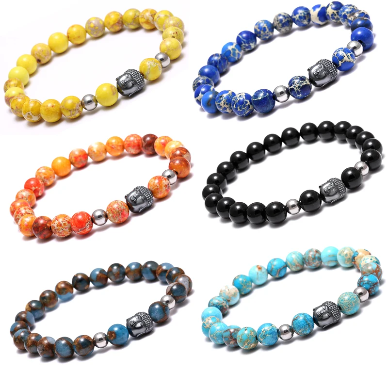 Mcllroy Natural Stone Bead Buddha Bracelet Men Black Onyx Tiger Eye Stone Bracelets For Women Bracelet pulseira masculina