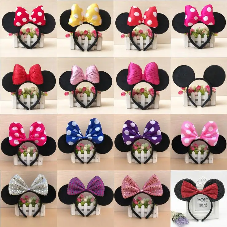 

Disney Minnie Mouse Headwear Mickey Head Minnie Ears Girls HeadBand Princess Hoop Plush Toys cosplay hairdress cotton handmade