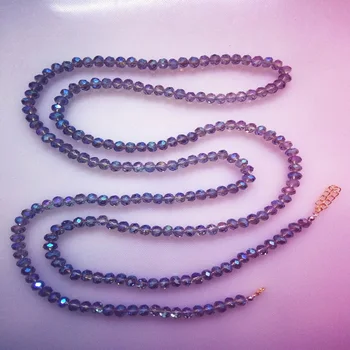 

8MM Dazzling Blue Light Glass Crystal Beads Chain Long Necklace Women Jewelry