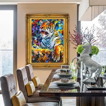 

Free Shipping Hot Sale Colorful Angry Tiger Handed-Painted Oil Painting On Canvas 24x36inch