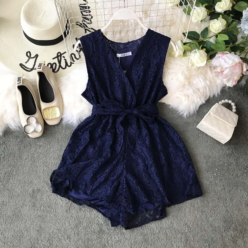 Summer Casual Romper Women Lace Up Jumpsuit Wide Leg Bodysuit V-Neck Office Lady Clubwear Macacao Feminino Combinaison Femme Summer Casual Romper Women Lace Up Jumpsuit Wide Leg Bodysuit V-Neck Office Lady Clubwear Macacao Feminino Combinaison Femme