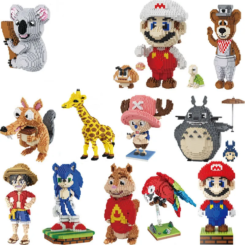 

Cartoon Mini Block Mario One Piece Luffy Totoro Mermaid Simba Cat Anime Diamond Building Bricks Toy For Children