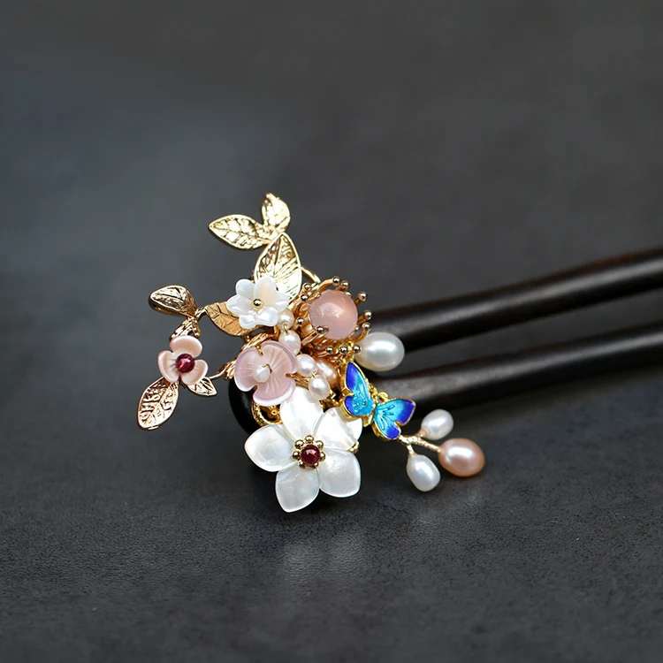 

vintage pearl handmade pink flower hairpin hair sticks Hair accessories Headwear up do hair for kimono hanfu COSPLAY