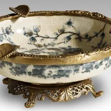 Китайский дом Вилла высококачественных керамических инкрустированные меди голубого цвета в стиле ретро пепельница украшения для домашней обстановки