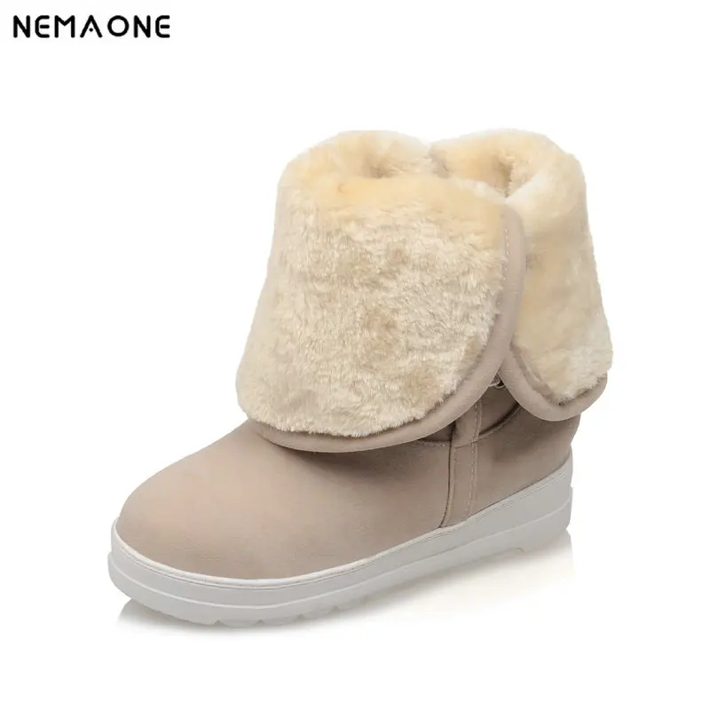 

New winter warm snow Boots woman low wedges Heels plush Women mid-calf boots ladies casual shoes large Size 43