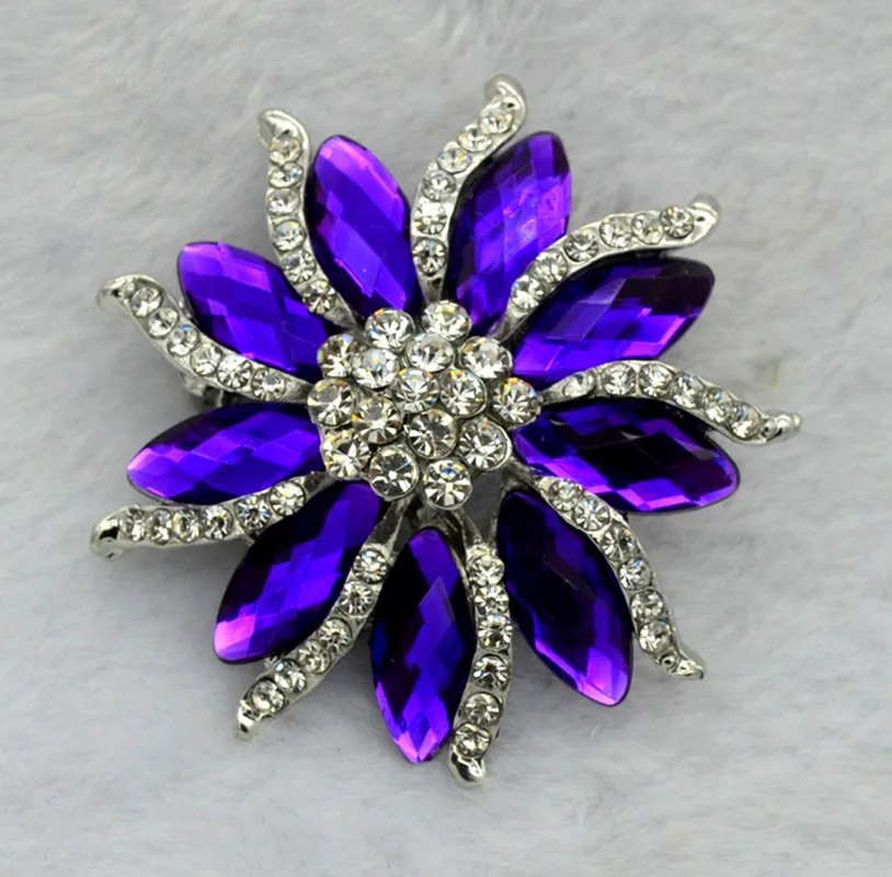 2.25" PURPLE CUT-OUT GARLAND FLOWER DIAMANTE RHINESTONE CRYSTAL BROOCH PIN 2.25" PURPLE CUT-OUT GARLAND FLOWER DIAMANTE RHINESTONE CRYSTAL BROOCH PIN