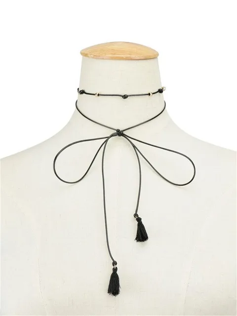 JOUVAL Long Black Women Choker Necklace 2017 DIY Bow Thin Leather