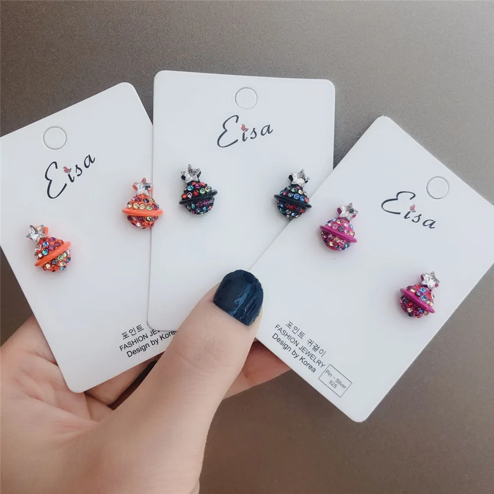 

Japan Korea Creative Cute Planet Starry Sky Space Star Crystal Small Stud Earrings for Women Girl Christmas Gift