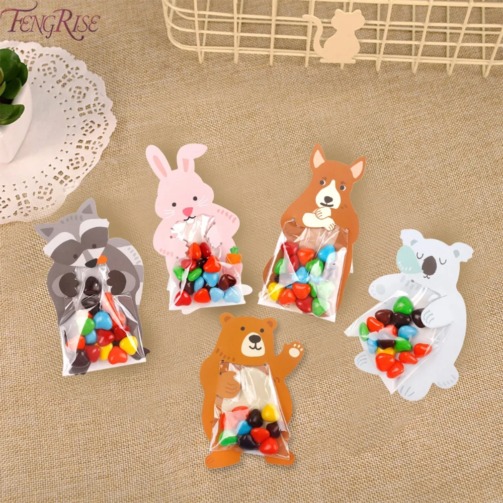 FENGRISE 10 pcs كوكي الحلوى حقيبة عيد ميلاد حزب حقائب للهدايا التفاف لوازم الزفاف الحسنات هدية الحيوان هدية مربع الزفاف ديكور