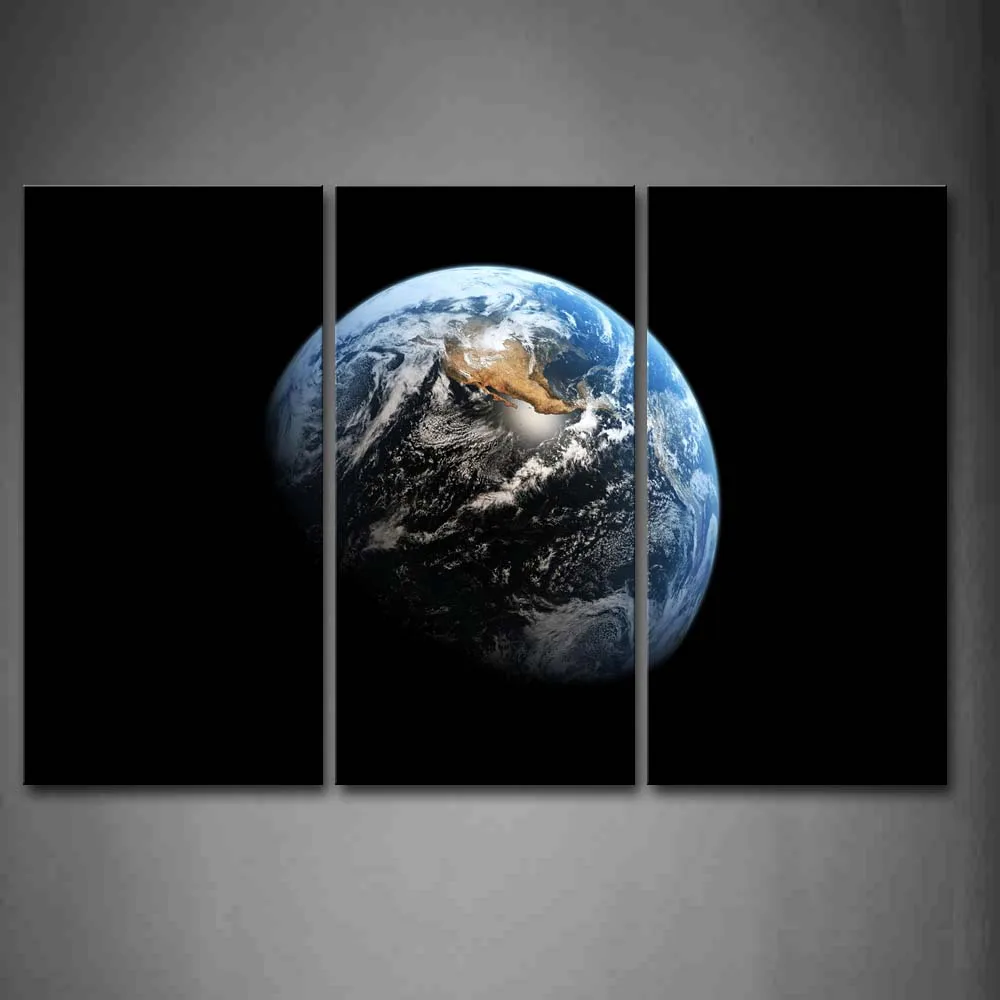 

Framed Wall Art Picture Earth Space Canvas Print Space Modern Poster With Wooden Frame For Living Room Home Office Decor