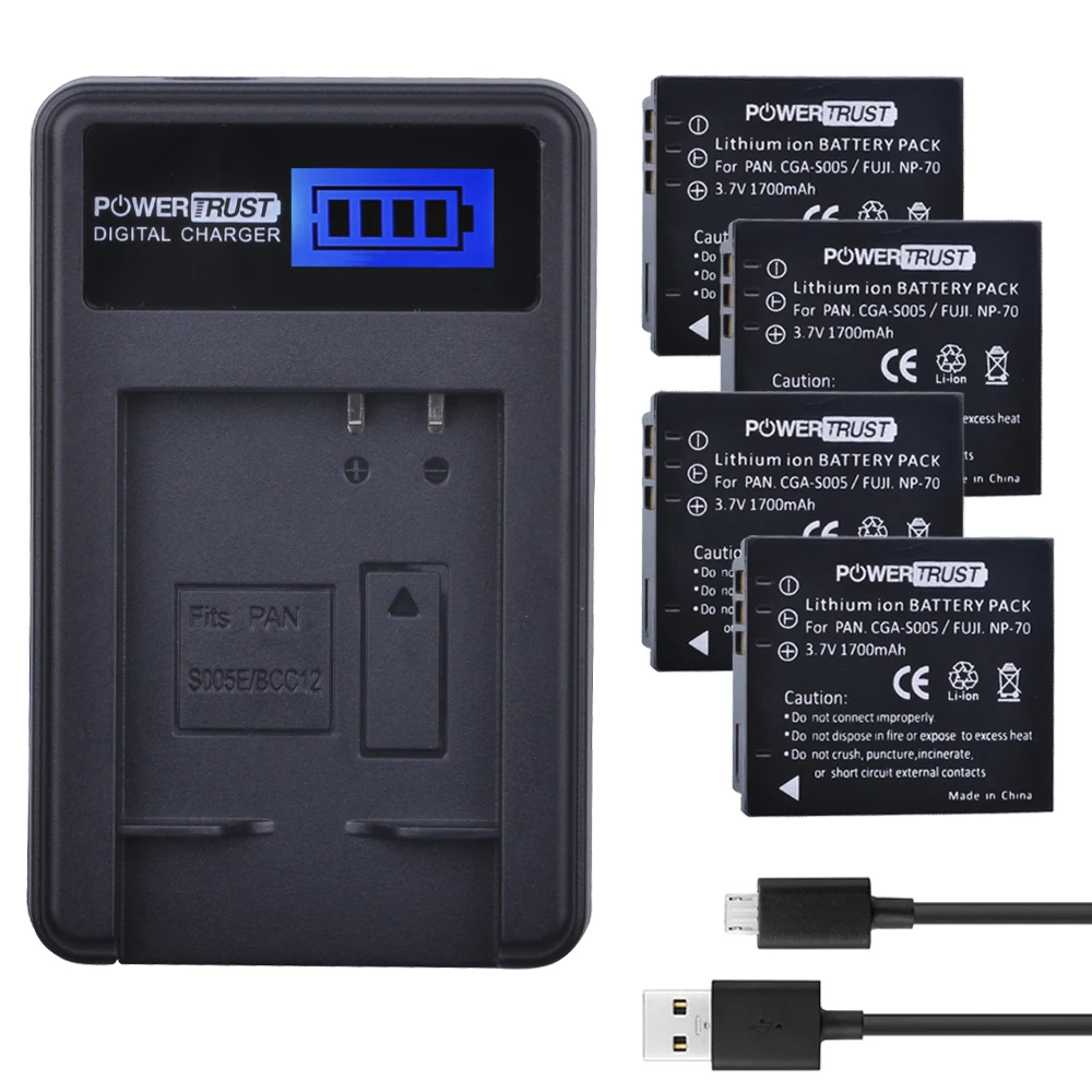 4 шт. 3.7 В 1700 мАч cga-s005 CGA S005 cgas005 Батареи + ЖК-дисплей USB Зарядное устройство для Panasonic dmw-bcc12 dmc-fx8 fx9 fx10 fx12 FX50 FX150