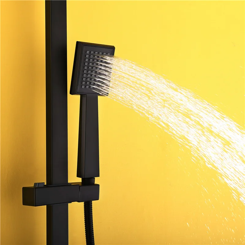 Billige Moderne Platz Schwarz Farbe Badezimmer Dusche Set Badewanne Armaturen Dusche Mischbatterie Bad Dusche Wasserhähne Drei funktion Wasserfall Armaturen