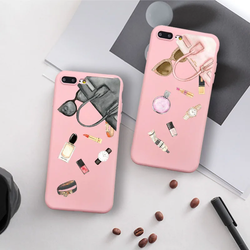 

Patterned Cosmetics Wallet Sunglasses Phone Case Coque For iPhone XR 6 6S Plus X 5 SE Plus Pink Phone Cover For iPhone 8 7 Plus