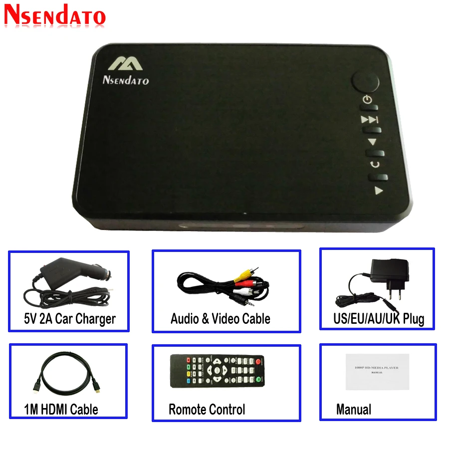 Мини Full HD медиа мультимедийный плеер Autoplay USB внешний жесткий диск SD U диск медиаплеер с автомобильным зарядным устройством HDMI VGA AV для MKV RMVB - изображение