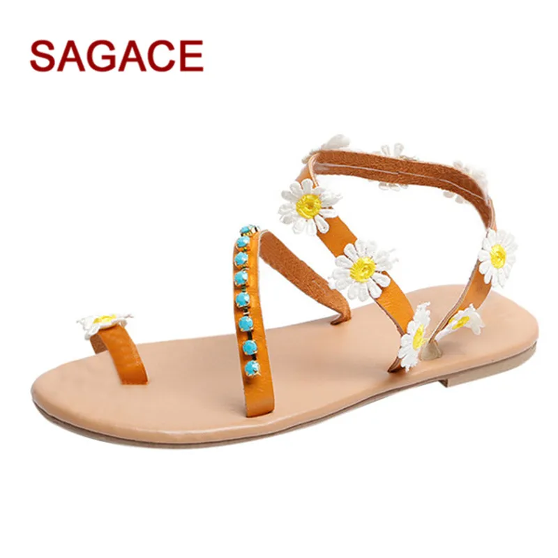 

SAGACE Sandals Women Bohemia Sandals Flower Decoration Sandals Flats Slip On Shoes Summer Sandals Scarpe Donna Mujer 2019
