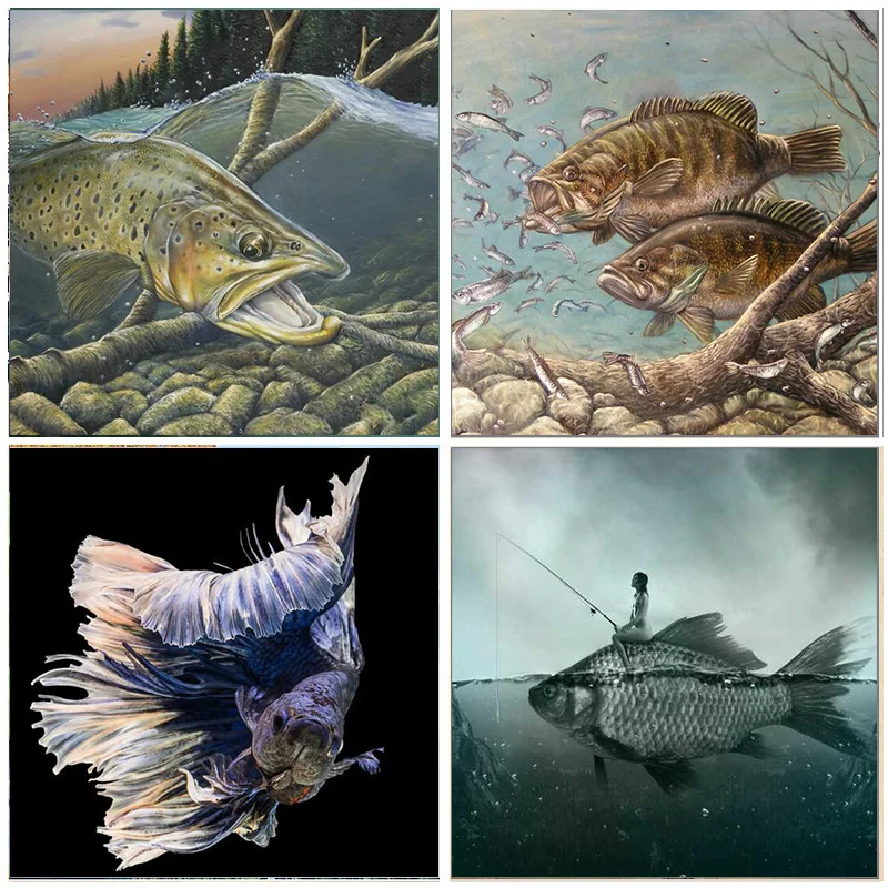 

5D DIY Diamond Painting Sea Fish Round Drill Embroidery Animal Home Decoration Mosaic Crystal Cross Stitch Handmade Gifts