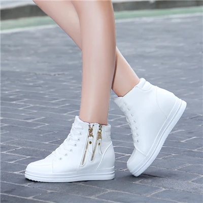 Женская Повседневная обувь; модная женская обувь на плоской платформе; удобная обувь с высоким берцем; Aa20381 - Цвет: Белый