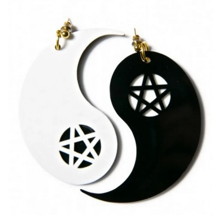 

2018 new design fashion acrylic asymmetric AB model Tai chi pentagram drop earrings for men women jewelry Chinese style earrings