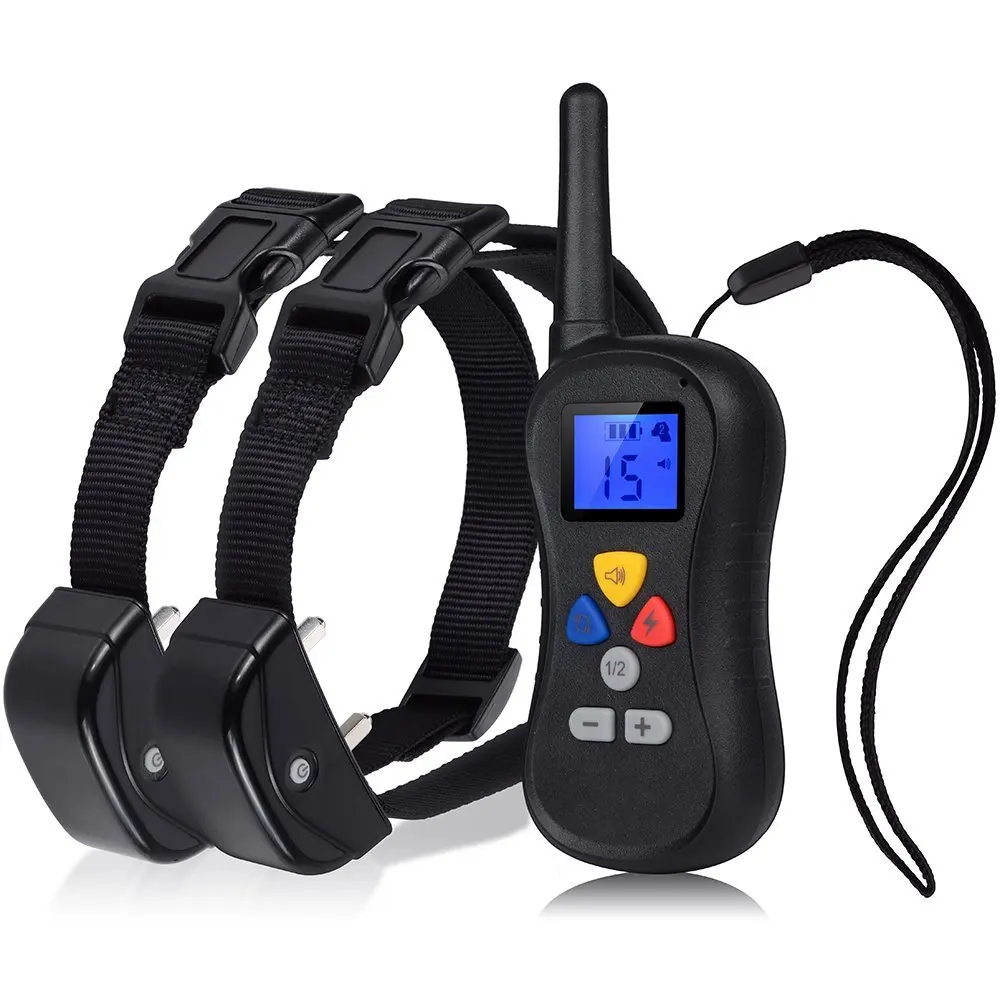 2 Dogs 330 Yards Remote LCD Training E Collar Anti Bark Stop Collar