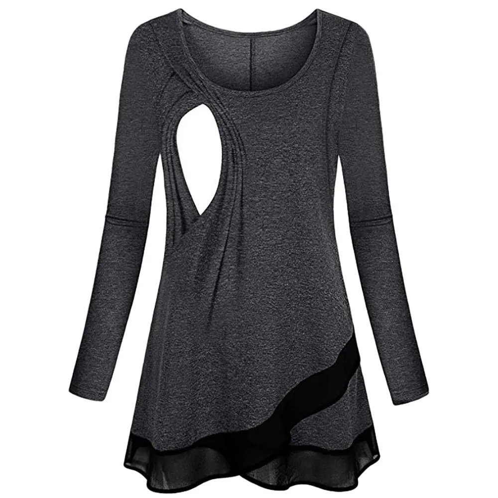 

ARLONEET maternity gown lactation clothes Women Long Sleeve Asymmetrical Chiffon Hem Nursing Tunic Tops For Breastfeeding g0509