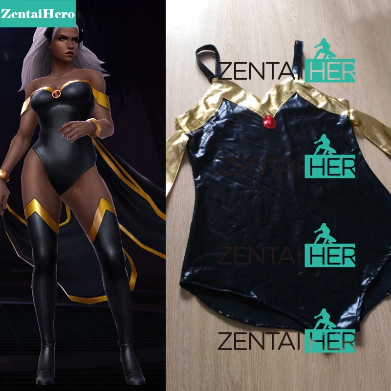 Бесплатная доставка DHL X Men Storm Ororo Munroe костюм супергероя боди Черный Блестящий