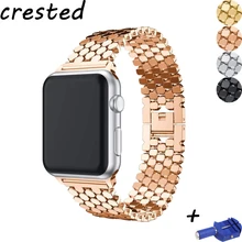 Хохлатая связь браслет ремешок для apple watch группа 4 42 мм/38 мм/44 мм/40 мм iwatch серии 3/2/1 металлический наручный ремень часы ремешок для часов