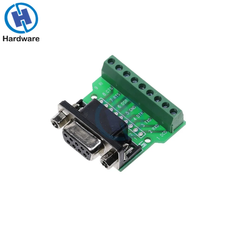 

DB9 RS232 Serial to Terminal Female Adapter Connector Breakout Board Black+Green