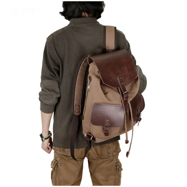 Высококачественный винтажный рюкзак, школьный рюкзак, мужская кожаная сумка для путешествий, брендовый повседневный рюкзак с завязками, модный рюкзак