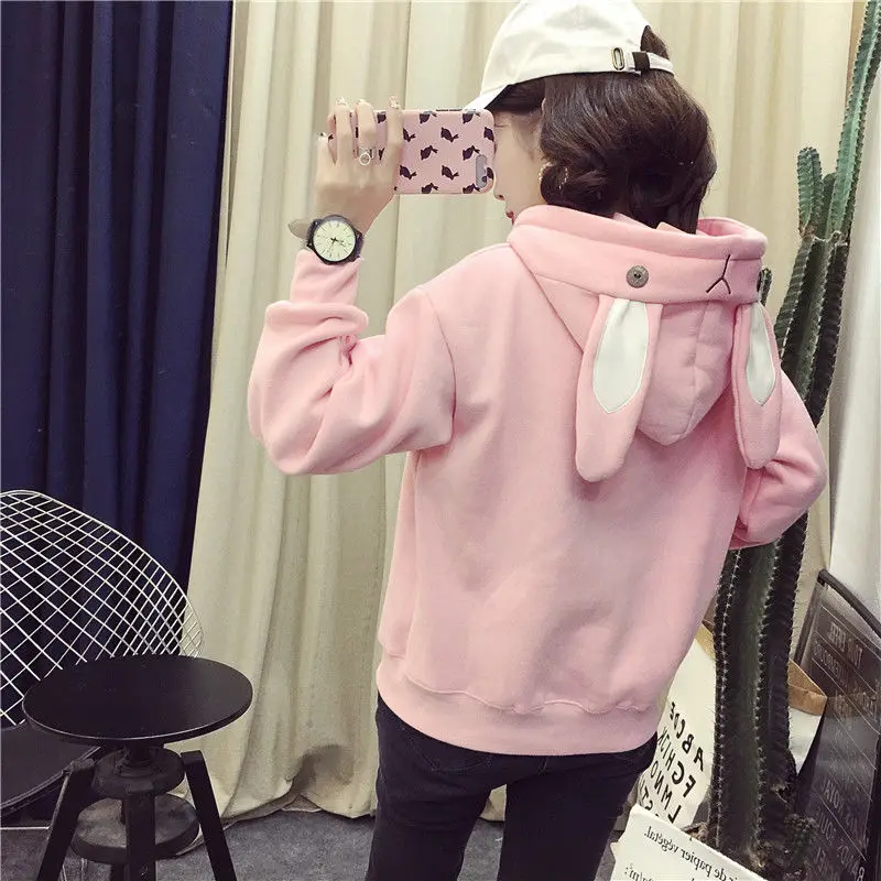 Tanie Kobiety seksowna bluza z kapturem haft drukuj Cute Bunny z długim rękawem z kapturem kobiet luźny rozmiar pluszowe Treetwear ubrania 2019 Top ubrania