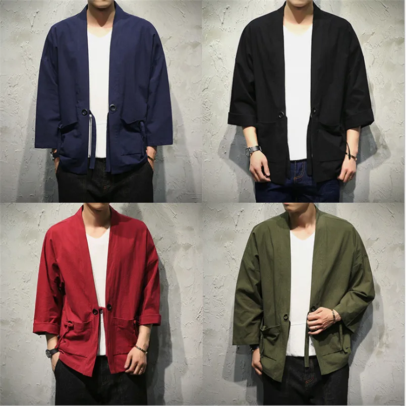 

Sinicism Store Mens Jacket Coat Summer Kimono Cardigan Coat Japan Vintage Windbreaker With Belt Male Jackets Clothes 2018