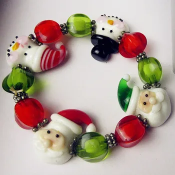 

Custom hand ade glass Christmas Santa Figurines Ornaments accessories New Year's eve party creative women bracelet jewelry gifts