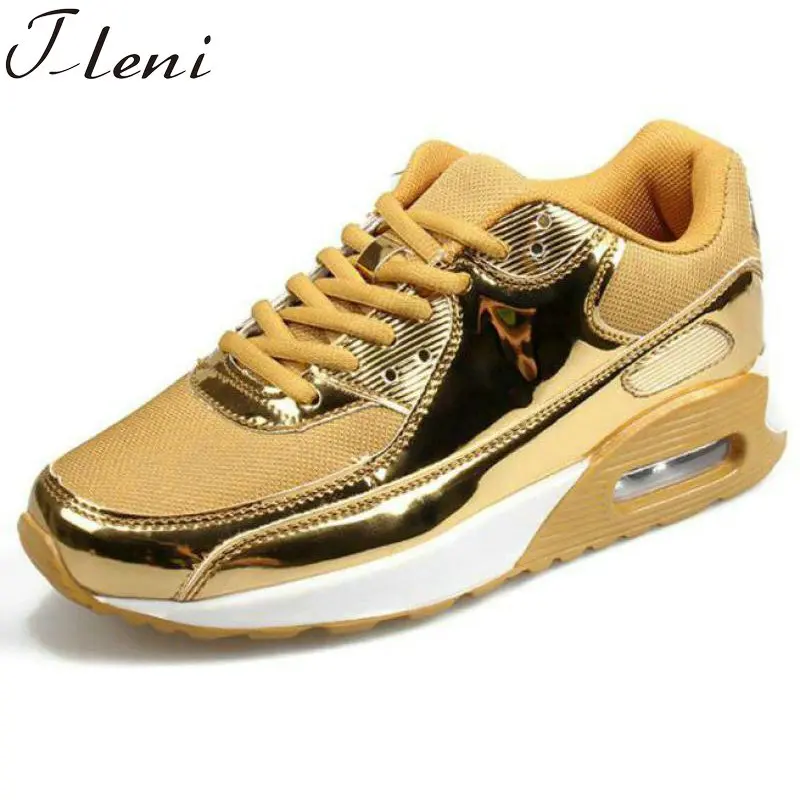 

Tleni 2018 Pu Leather Women Sneakers Breathable Mesh Women running Shoes Flat Shoes gold Silver Women Shoes big size 36-43 ZK-55