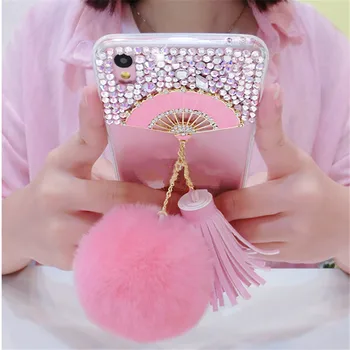 

LaMaDiaa Cute Pink fan Case For HuaweiP8 P9 P10 P20 P30 P40Pro Lite Mate10 20 30 Pro Phone Case Tassel Rabbit Fur Hair Ball Case