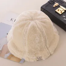 Зимняя теплая Милая шапка-ведро для женщин, новая Толстая бархатная шапка для девушек, одноцветная теплая шапка для девочек