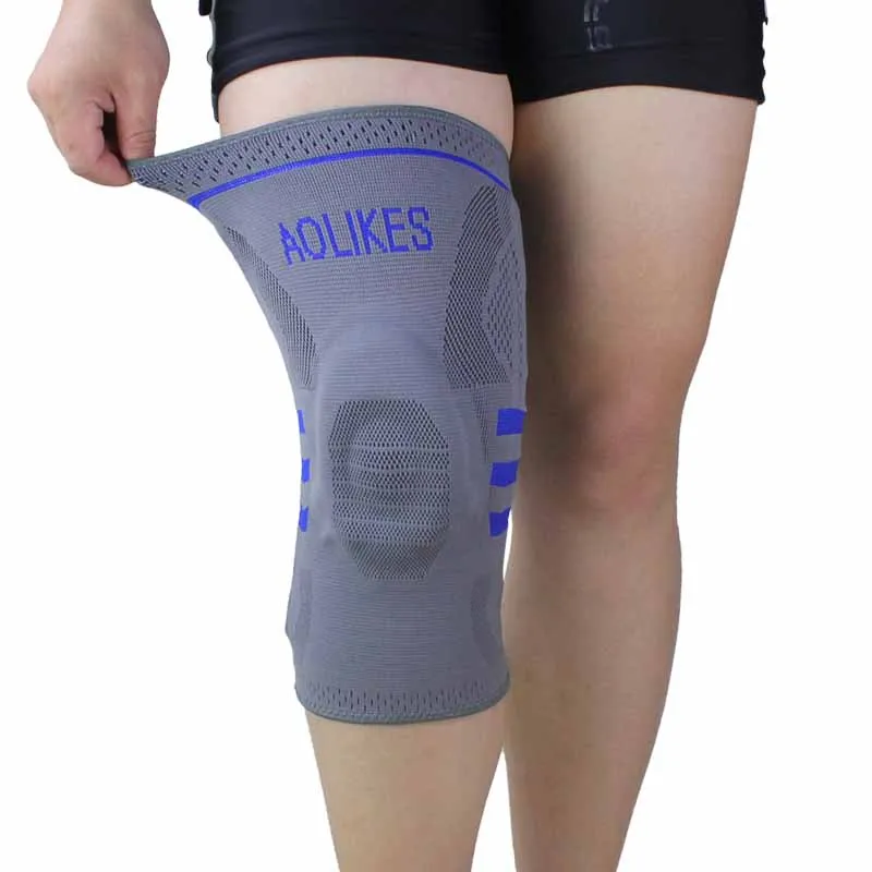 1 шт., поддержка колена, защитное сжатие, профессиональные эластичные спортивные противоскользящие дышащие скобы, поддержка баскетбола - Цвет: Grey