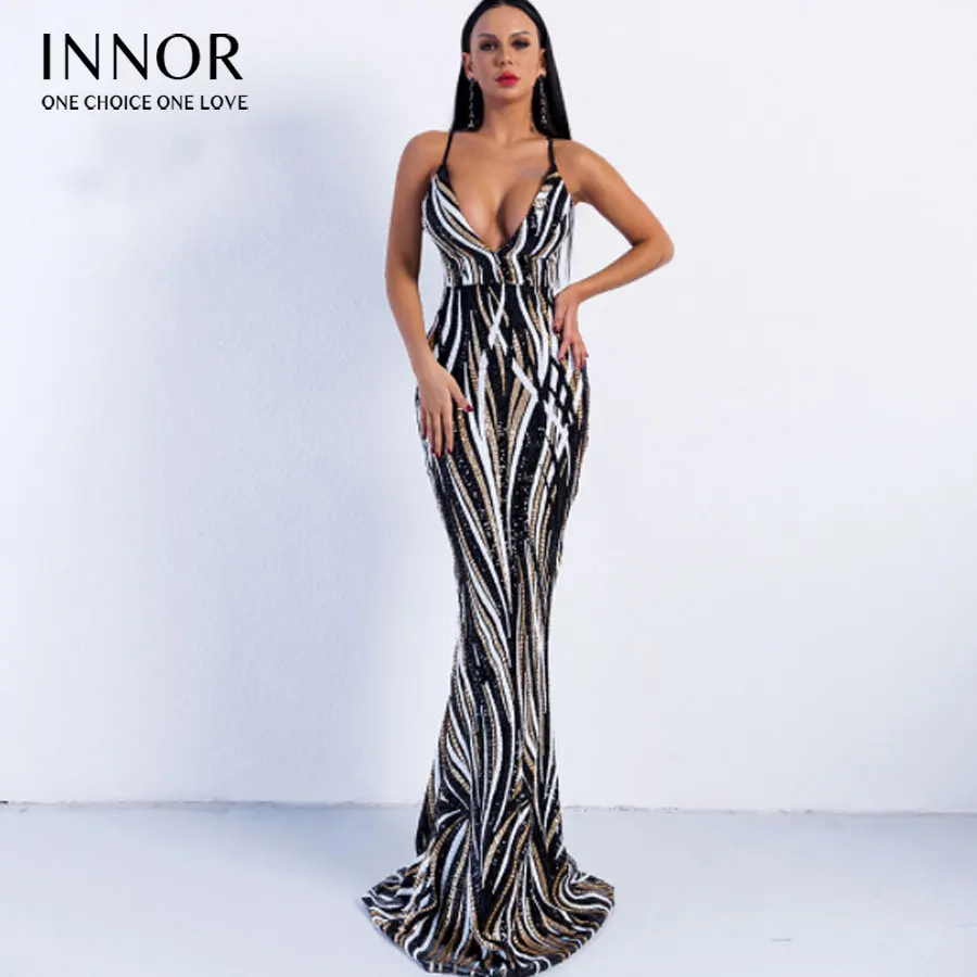 Best Price Elegante Backless Lange Jurk Zwart Party Pailletten Maxi Jurk innor