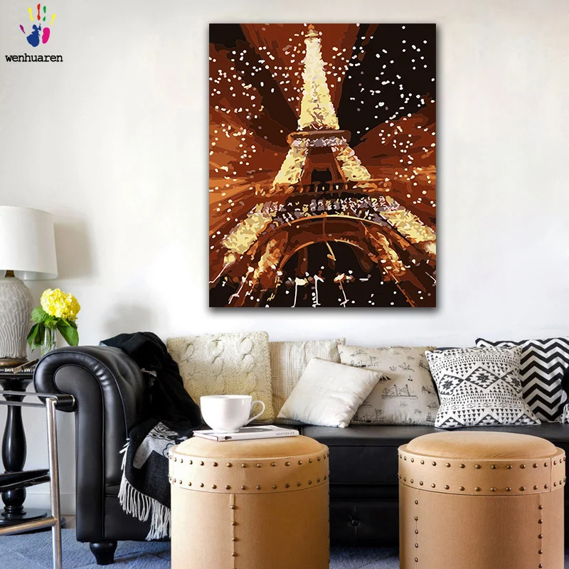 

DIY Coloring paint by numbers Paris Tower Light Show figure paintings by numbers with kits 40x50 framed
