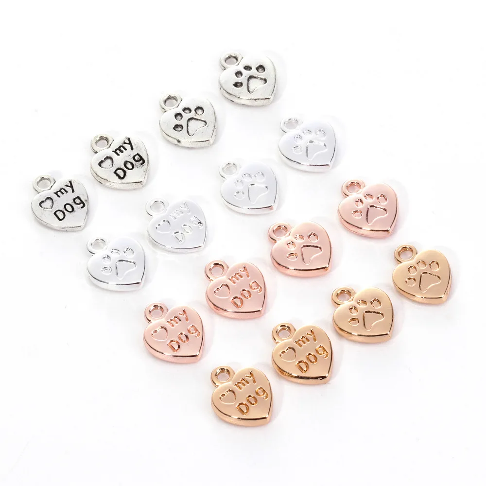 

50PCS 10*13mm Alloy Material Gold/rose gold color Small Dog Charm Paw for Earring Necklace DIY Handmade Jewelry Making