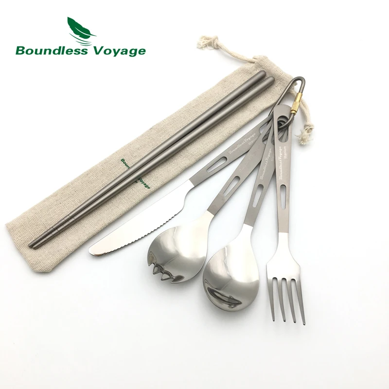 Boundless Voyage Titanium cuchillo Spork cuchara Tenedores Palillos 5 unids de camping al aire libre Vajilla cubiertos