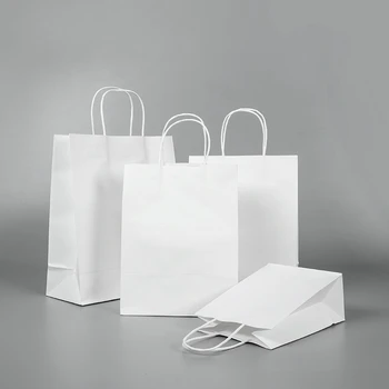 

10 Pcs/lot Gift Bags With Handles Multi-function White Paper Bags 3 Size Recyclable Environmental Protection Clothes Shoes Bag