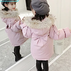Зимние хлопковые куртки-пуховики для девочек, модные парки с меховым воротником и капюшоном для девочек, пальто толстые теплые детские куртки для девочек возрастом от 3 до 14 лет - Цвет: pink