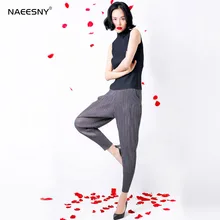 elastic waist pleated pressure pleated trousers female casual pants summer 9 fold trousers free shipping
