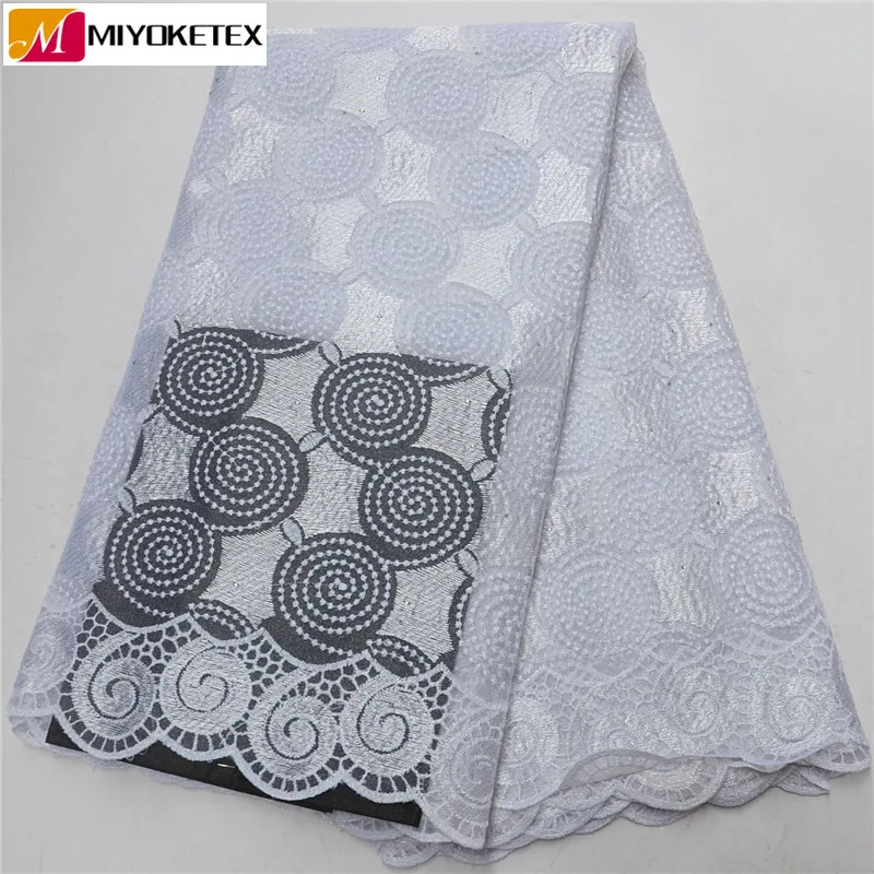 

Fashionable White African Lace Fabric Embroidey Nigerian Wedding Mesh Tulle Lace Fabric High Quality Beautiful Dresses PSA364-1