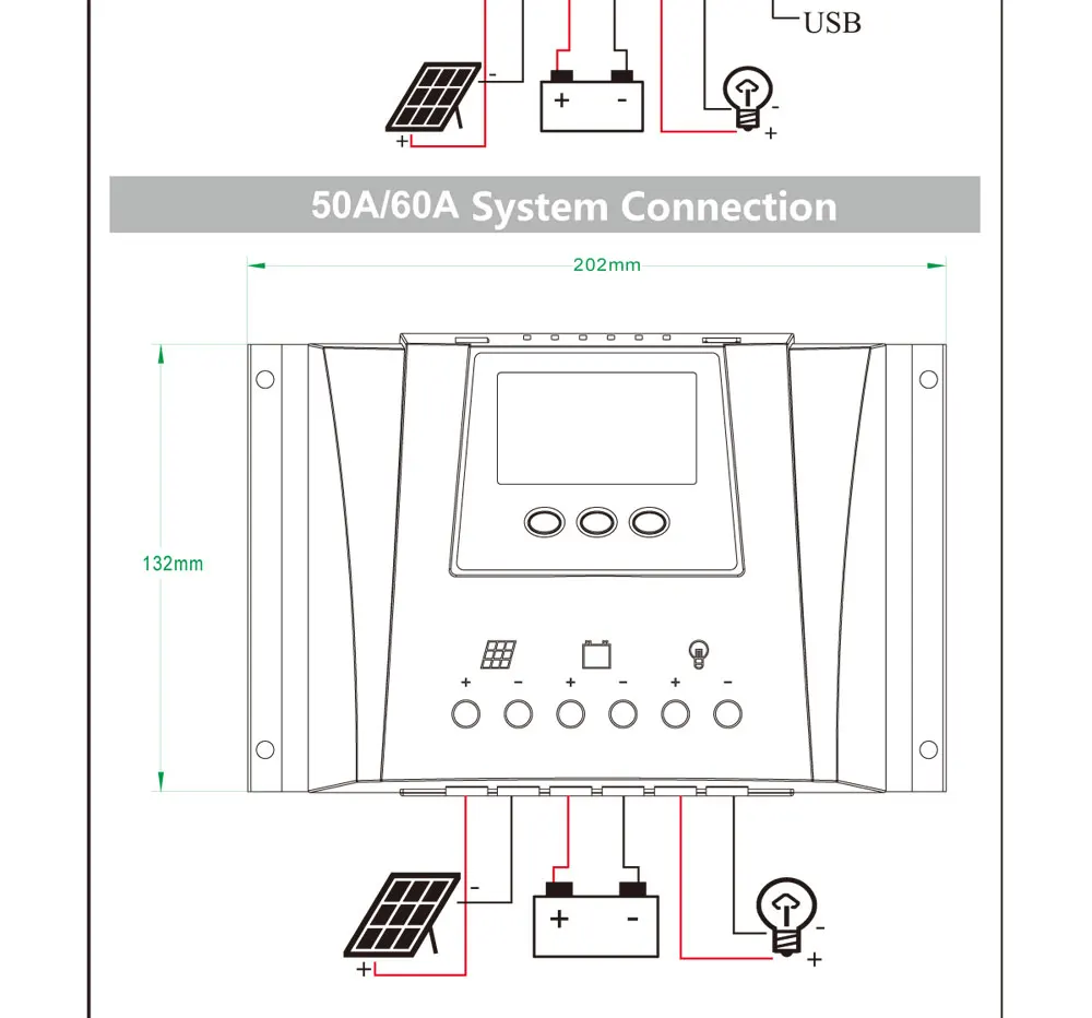 За максимальной точкой мощности, Солнечный контроллер заряда 60A 12V 24V 36V 48V PWM регуляторы зарядного устройства 60 ампер автоматический Подсветка LiFePO4 литий Батарея 3,2 V 3,7 V